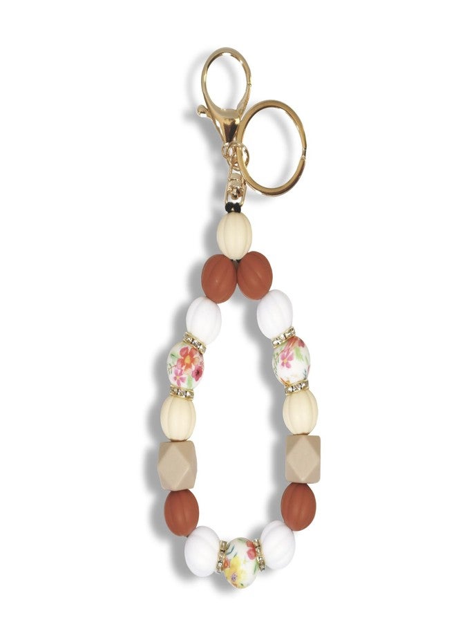 DJDIRY Silicone Beaded Keychain Wristlet Key Ring for Women, Girly Cute Key Ring Bangle Chains for Car Keys Purse and Bags (Brown) - Image 1